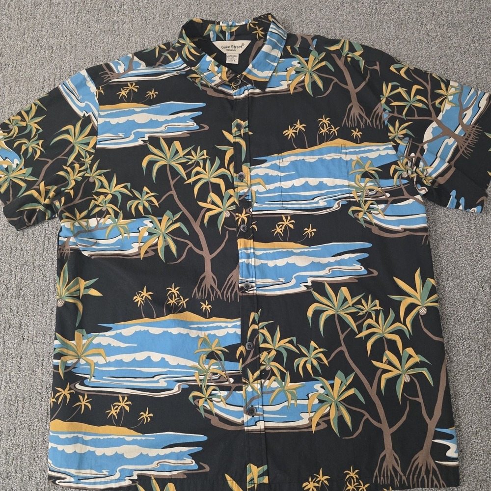 Vintage Aloha Hawaiian Shirt Cooke Street Camp Collar Cotton Made Hawaii 2XL